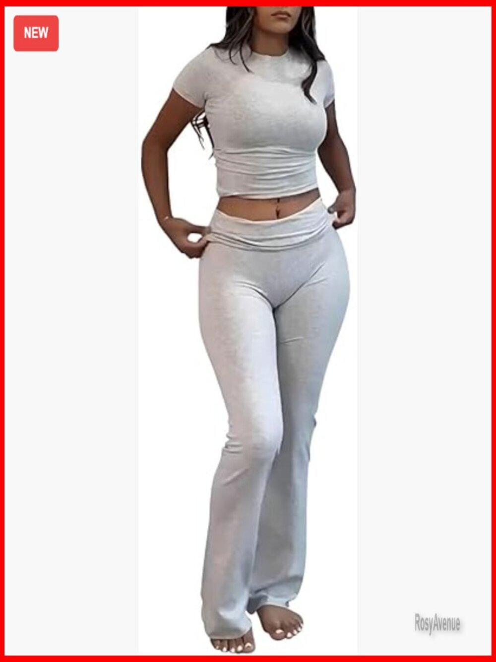 2 Piece Lounge Set Short Sleeve Crop Top Flare Pants Pajama Outfit